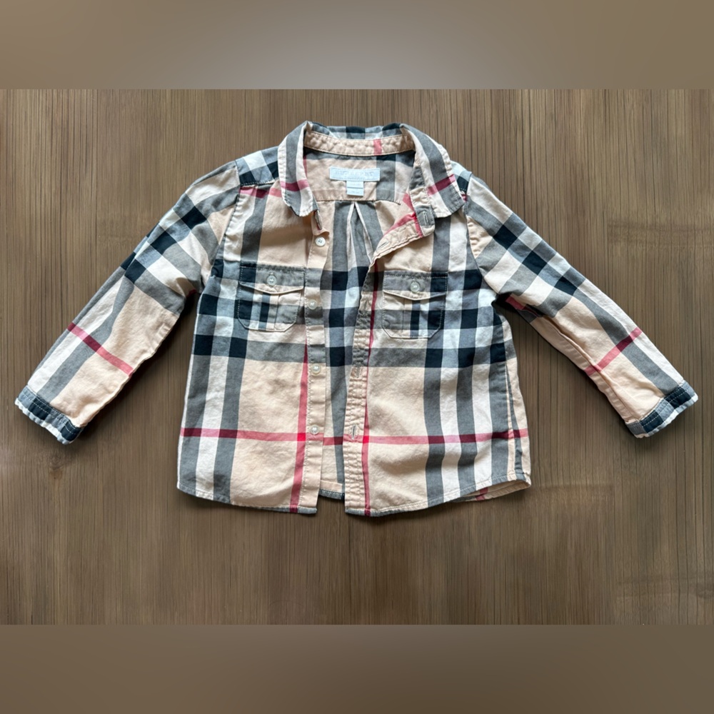 Burberry Kids Plaid Button Down Shirt - Beige, Black, Red